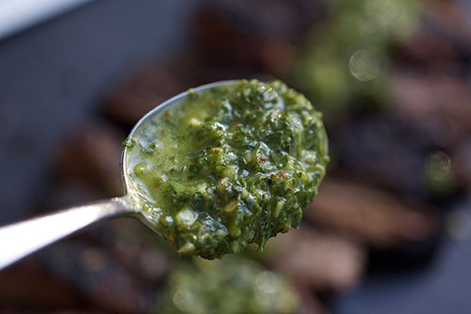 A spoon of Chimichurri Sauce