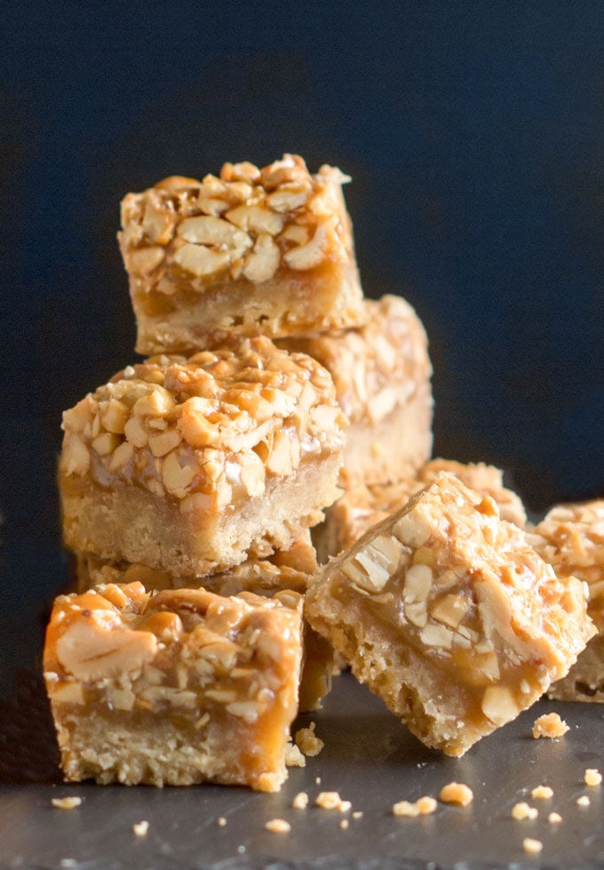 Sesame Cashew bars with caramel and shortbread. 