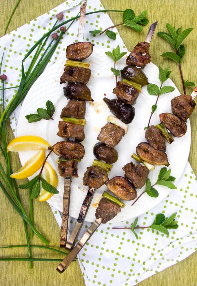 Grilled Lamb and Fig Skewers - Here’s a kebab recipe for your next barbecue – grilled skewers of lamb and fresh figs with a sweet, spicy, minty glaze. The subtle sweet flavor of grilled figs is so delicious with the charred rich grilled lamb. The glaze takes it over the top.