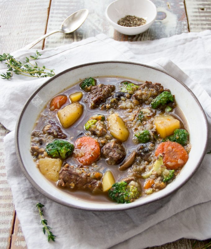 Beef Mushroom Soup - rich and hearty with plenty of meat, potatoes, vegetables and nutritious buckwheat - delicious, healthy, gluten free comfort food. 
