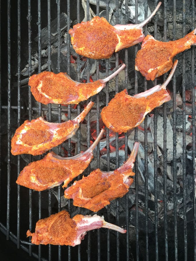 sate spice-coated rib lamb chops on the grill