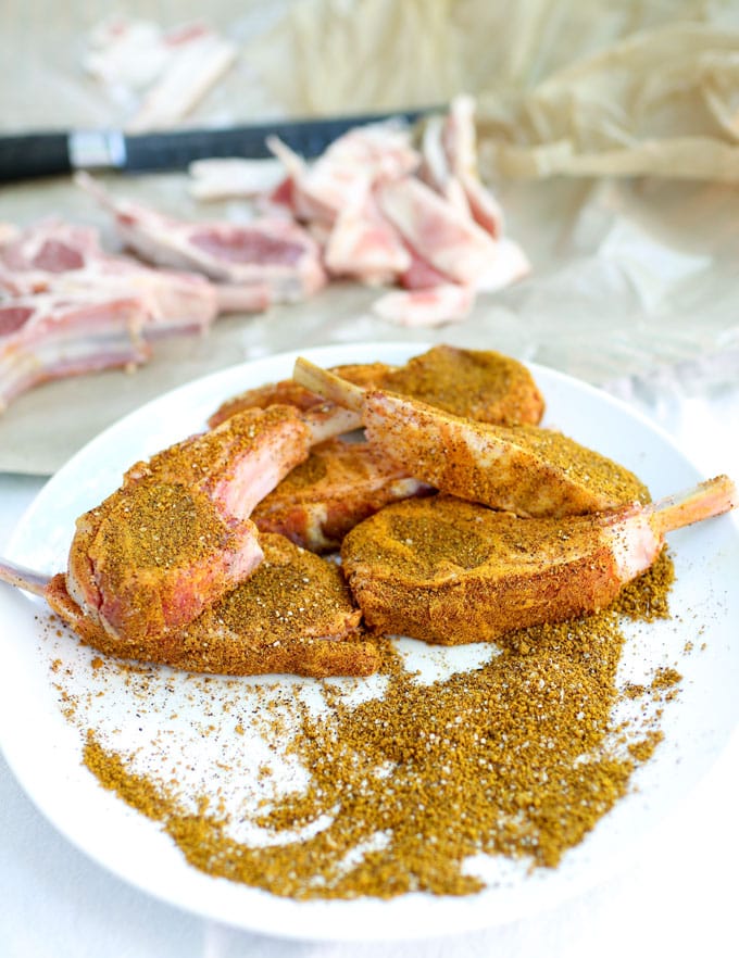 Lamb chops coated with Indonesian sate spice mix