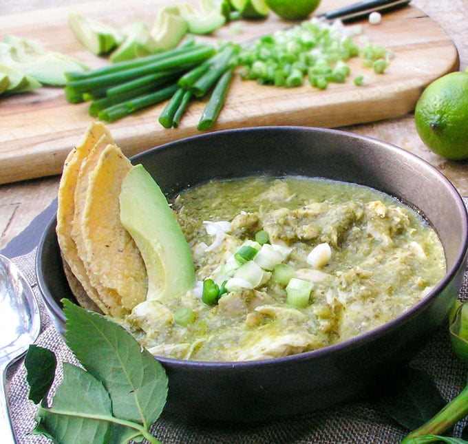 Guatemalan Green Chicken Stew with Avocado and Corn Tortillas