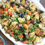 Roasted Vegetables get a delicious boost of flavor with spices from Zanzabar. Carrots, potatoes, eggplant and cauliflower, roasted then briefly stewed with peas and exotic African spices.