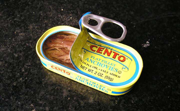 a can of anchovies party opened