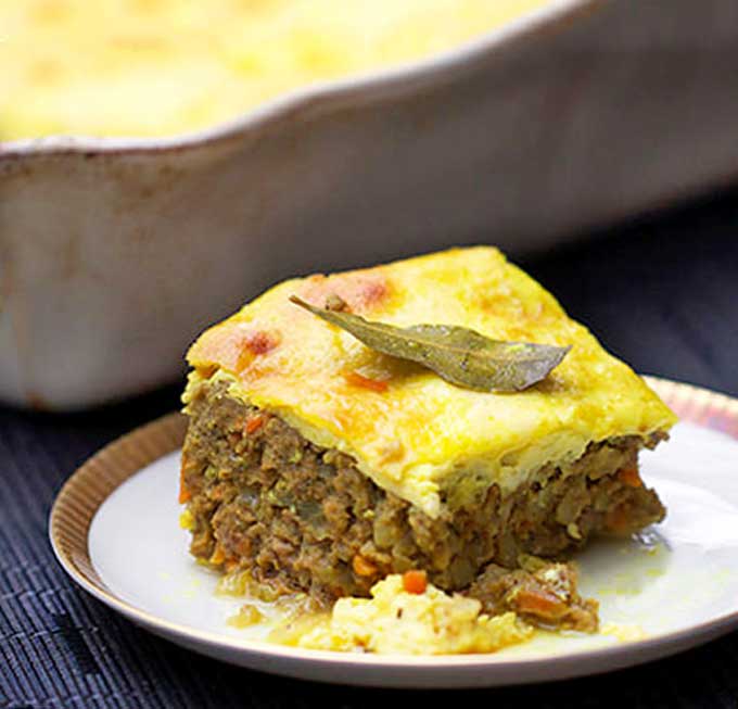 a slice of Bobotie, south african meatloaf