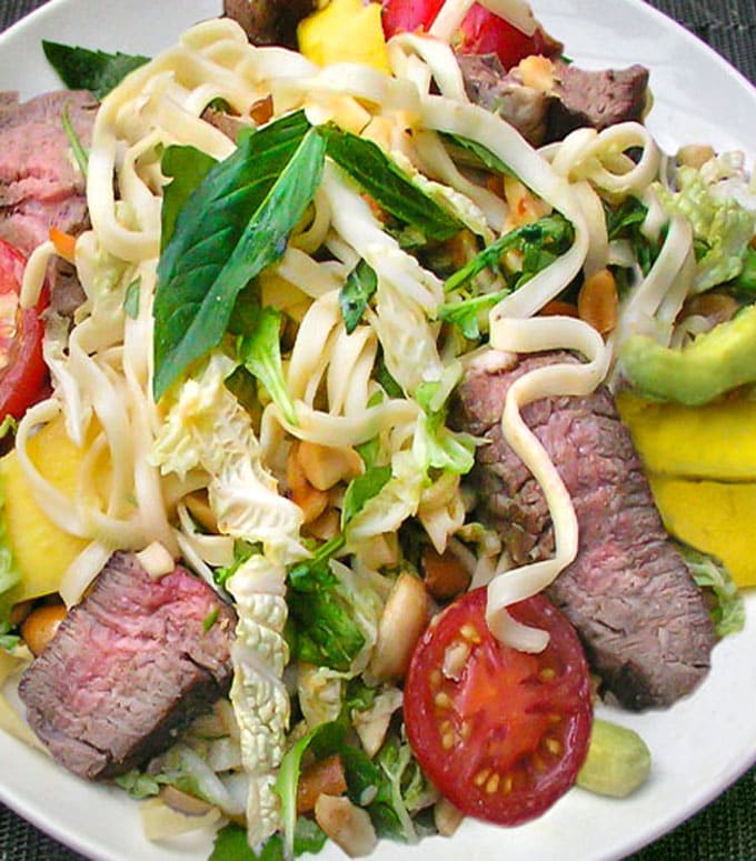 Close up of Thai Steak and Noodle Salad on a plate
