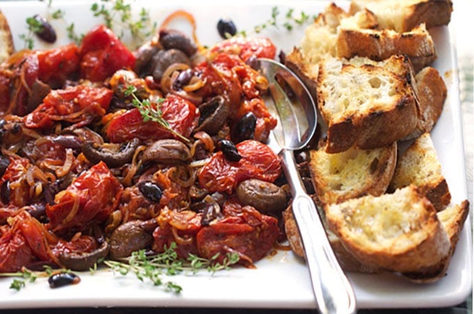 Roasted Tomatoes and Mushrooms with Grilled Bread