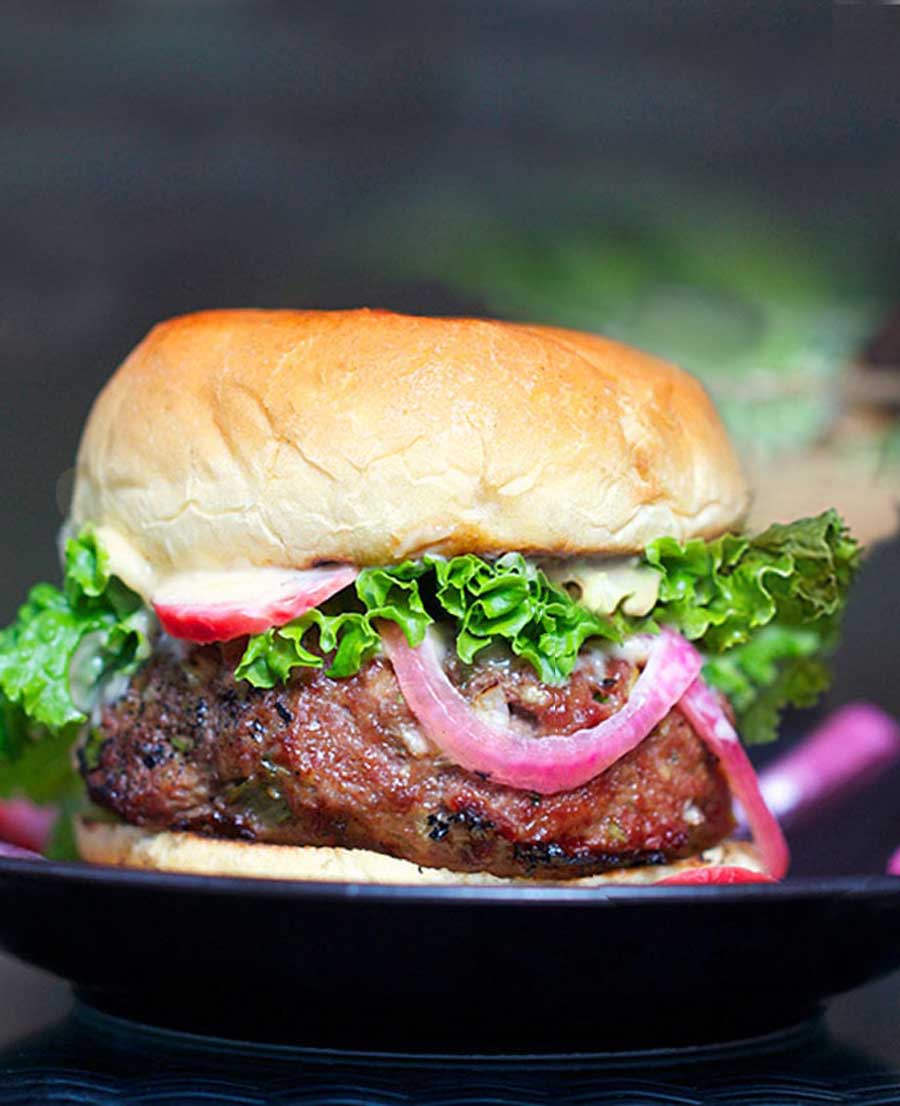 Korean BBQ Burgers with Pickled Onions Miso Mayonnaise