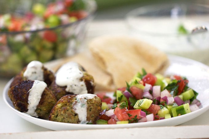 Turkey Falafel Meatballs with Lemon Yogurt Sauce | Panning The Globe