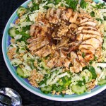 Asian Cabbage Salad with Grilled Chicken and Shiitakes