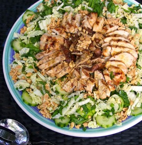 Asian Cabbage Salad with Grilled Chicken and Shiitakes
