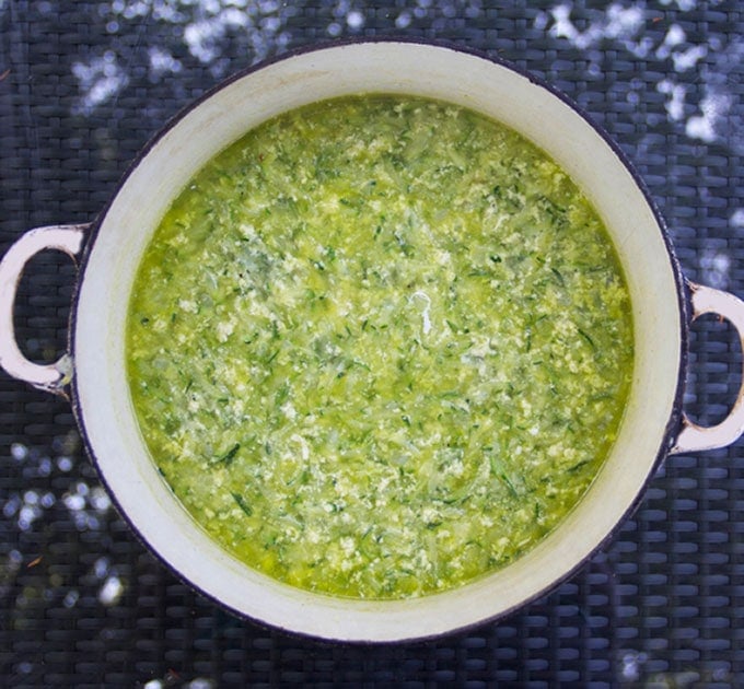 a big pot of Italian zucchini egg drop soup 