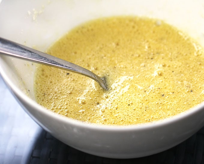 how to make Recipe for Italian Zucchini Egg Drop Soup, tempering the eggs