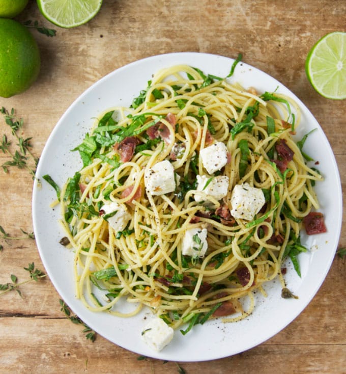 Pasta with Prosciutto, Arugula and Feta