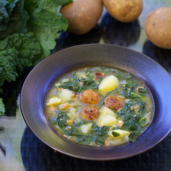 Pull out your Dutch oven for this delicious one pot dinner - Portuguese Sausage Kale Potato Soup|Panning The Globe