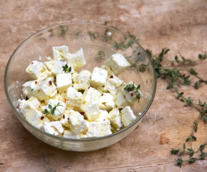 marinated feta cubes