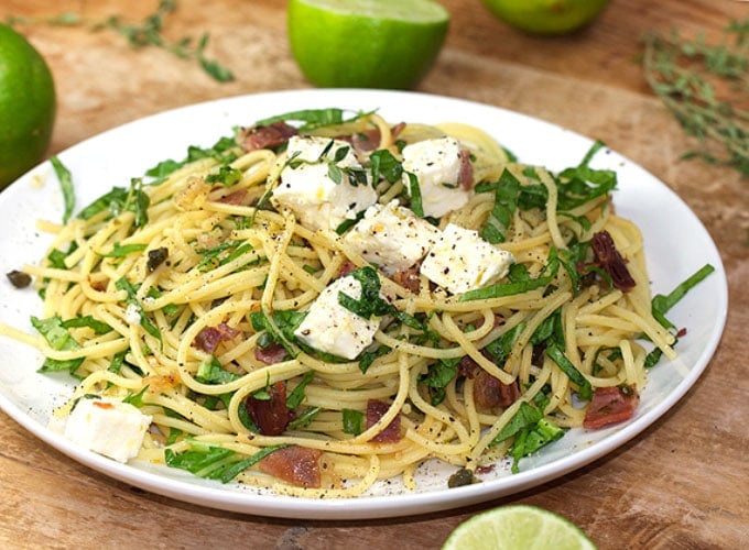 Pasta with Prosciutto, Arugula and Feta 