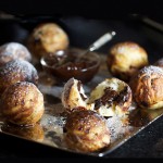 Aebleskivers are spherical pancakes from Denmark. They're extremely fun to make. You can fill them will delicious treats, sweet or savory. The room lights up with excitement when you bring out a platter of these festive pancake balls.