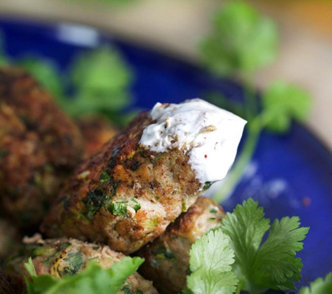 Turkey zucchini meatballs with lemony yogurt sauce - perfect for dinner or as an appetizer {gluten-free}