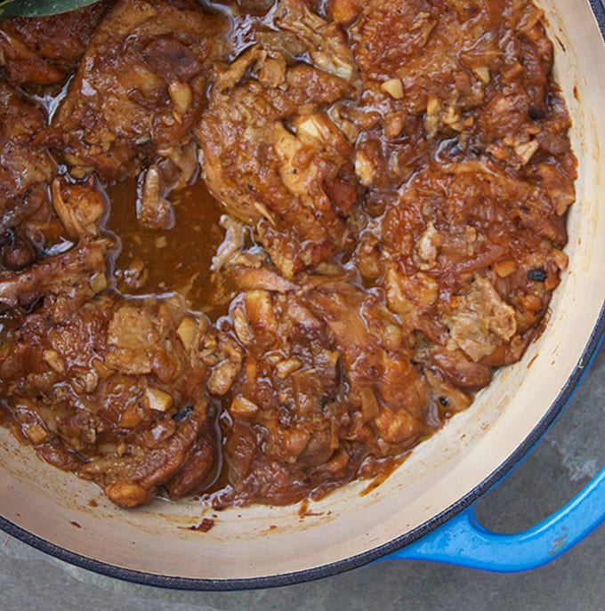 Pot of braised chicken adobo