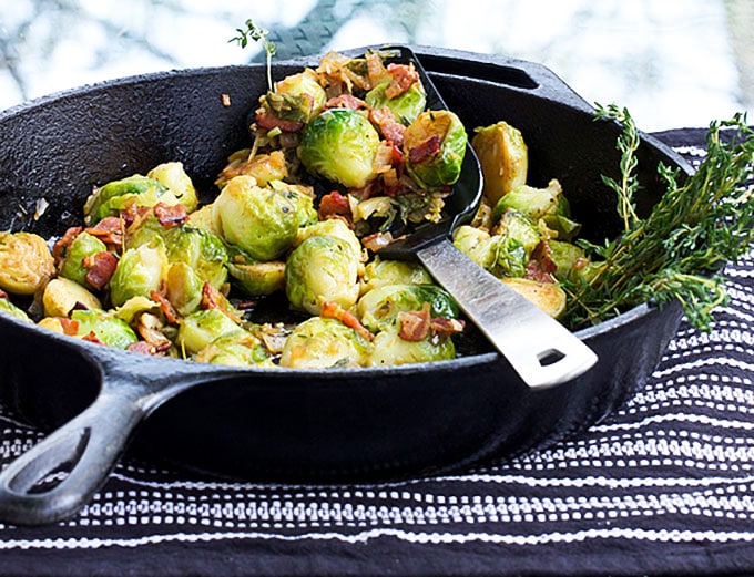 Skillet brussels sprouts: browned and caramelized with bacon, shallots & sherry vinaigrette. This is a stellar dish, a recipe worthy of a special occasion.