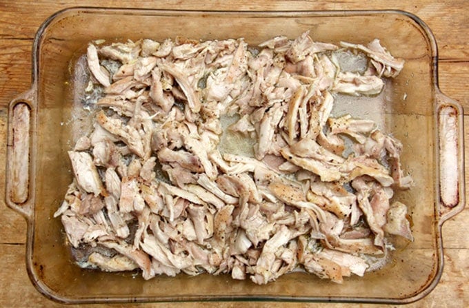 Shredded roast chicken for Colombian Chicken Soup