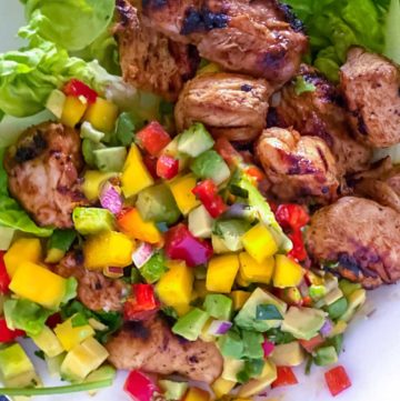 Chunks of Mexican chicken with nectarine salsa