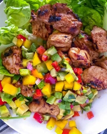 Chunks of Mexican chicken with nectarine salsa