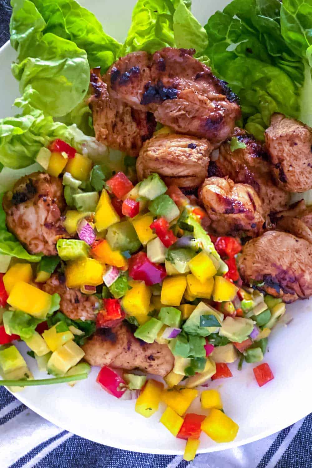 Chunks of Mexican chicken with nectarine salsa