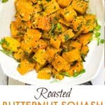 roasted butternut squash in a white bowl