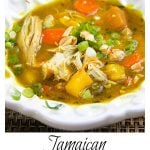 Bowl of Jamaican curried chicken stew