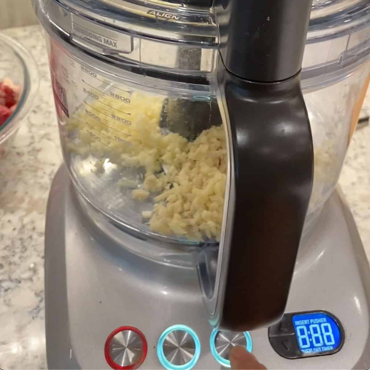 making ginger garlic paste in a food proccessor.