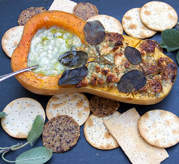 Blue Cheese and Sage Roasted Butternut Squash Appetizer | PanningTheGlobe.com