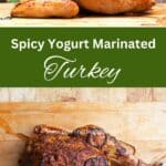 roasted turkey on a wooden platter