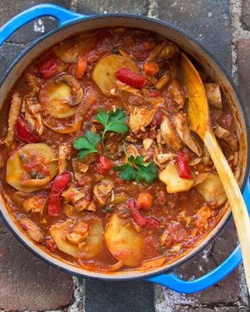 Chicken Cacciatore with Roasted Vegetables and Potatoes by Panning The Globe