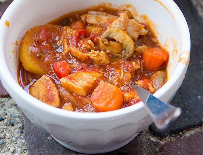 Chicken Cacciatore with Roasted Vegetables and Potatoes by Panning The Globe