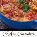 Chicken cacciatore in a pot with parsley to garnish