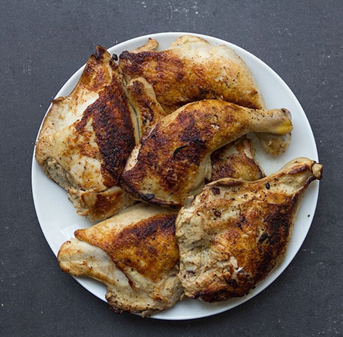 Browned chicken pieces for making Senegalese chicken yassa