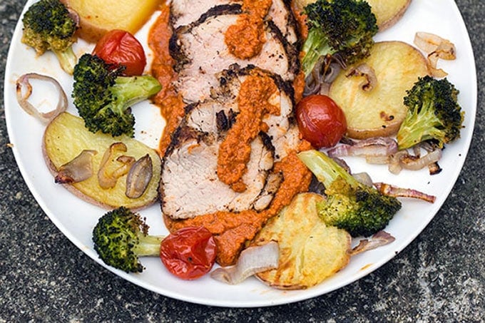 Spice crusted pork with Spanish Romesco sauce