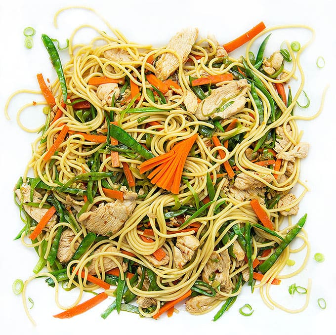 A quick Chicken and vegetable stir fry with noodles. 