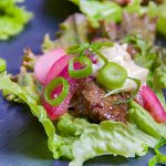 These Korean Beef Lettuce Wraps are fantastically flavorful. Pan seared beef tenderloin in scrumptious Bulgogi marinade, wrapped up in lettuce leaves with homemade picked onions and radishes and miso mayonnaise. Serve as an appetizer or main dish.