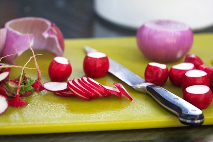 radishes and onions for bulgogi wraps