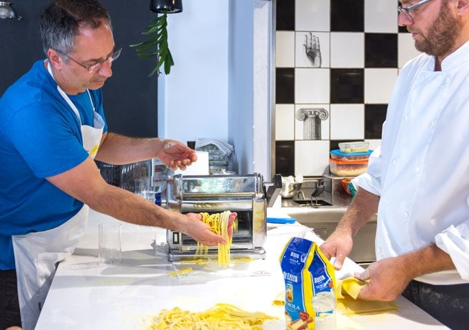 making fettuccine in Positano