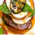 pinterest pin: stacked caprese salad with grilled zucchini on top