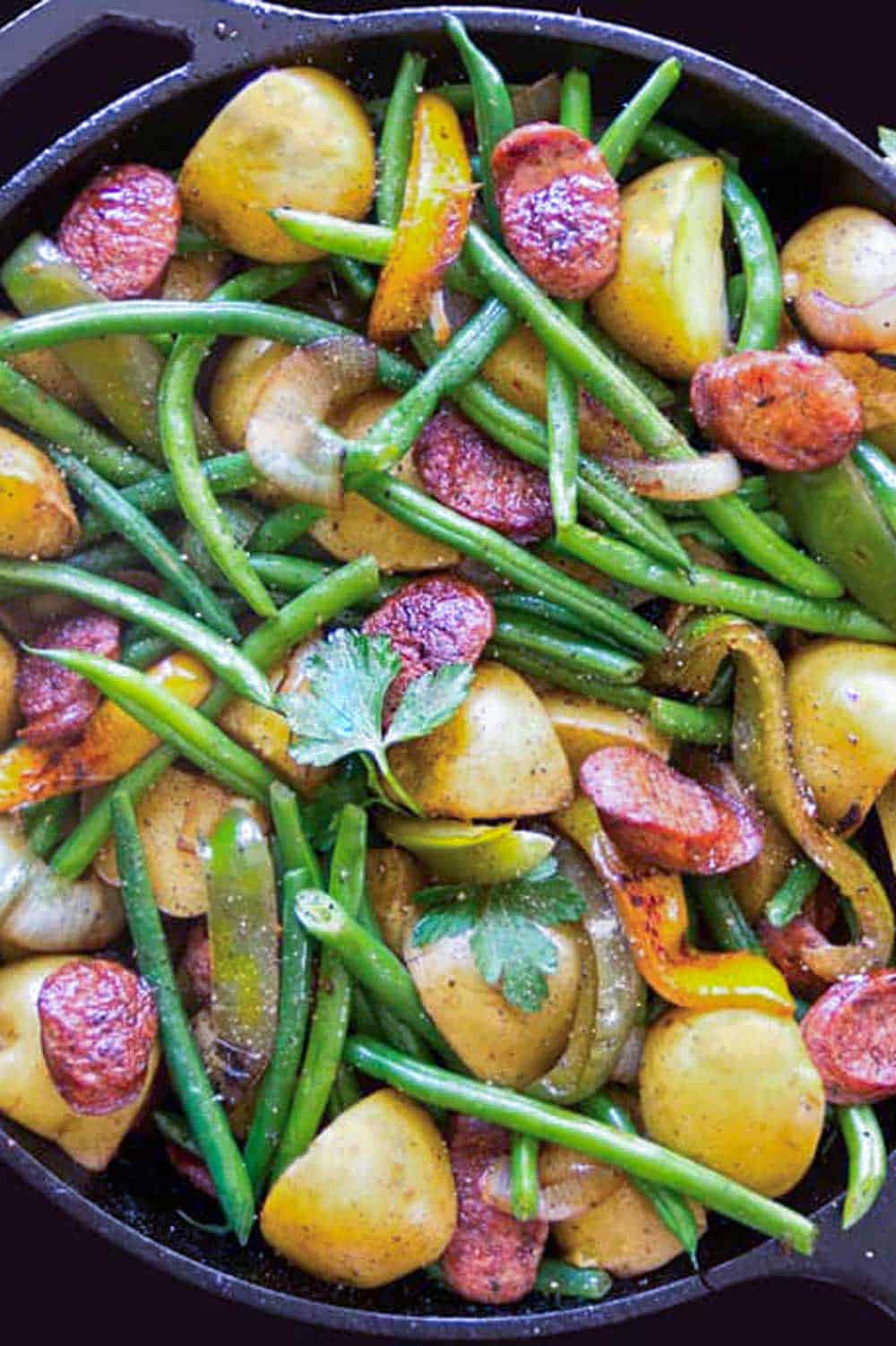 Smoked Sausage and Potatoes Skillet with Onions and Peppers