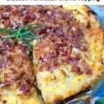 cauliflower pie topped with crumbled bacon.
