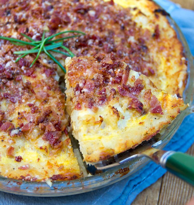 Cauliflower Gruyere Pie with Potato Crust and Parmesan Crumb Topping