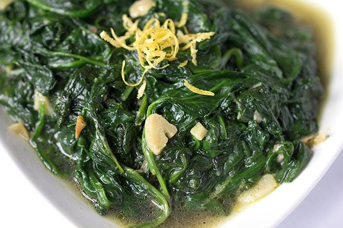 Sautéed Spinach and Garlic - a quick, delicious healthy side dish recipe with directions for using fresh or frozen spinach.