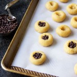 how to make flourless almond chocolate thumbprint cookies